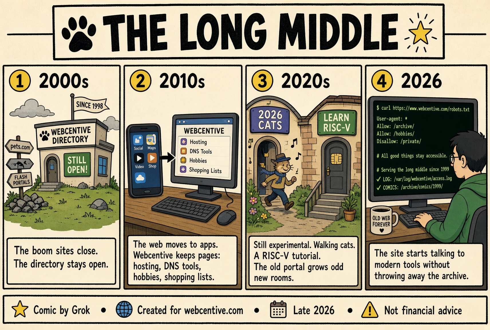 Webcentive comic page 2: history from 1998 to 2026